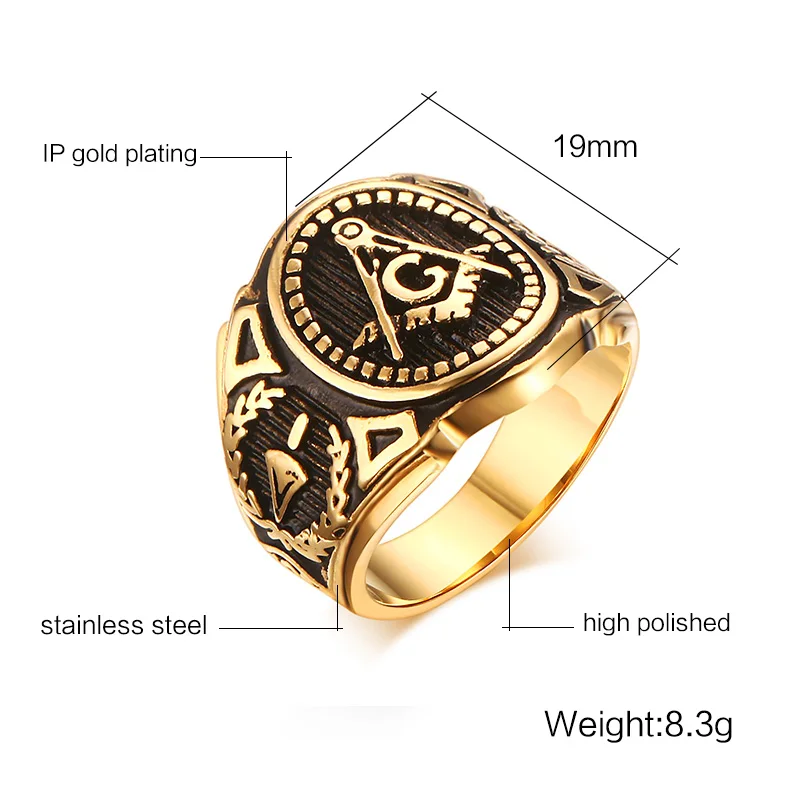 UJBOX Master Masonic Rings for Men Stainless Steel A G Symbol Freemason Ring Fashion Male Jewelry Gift R380