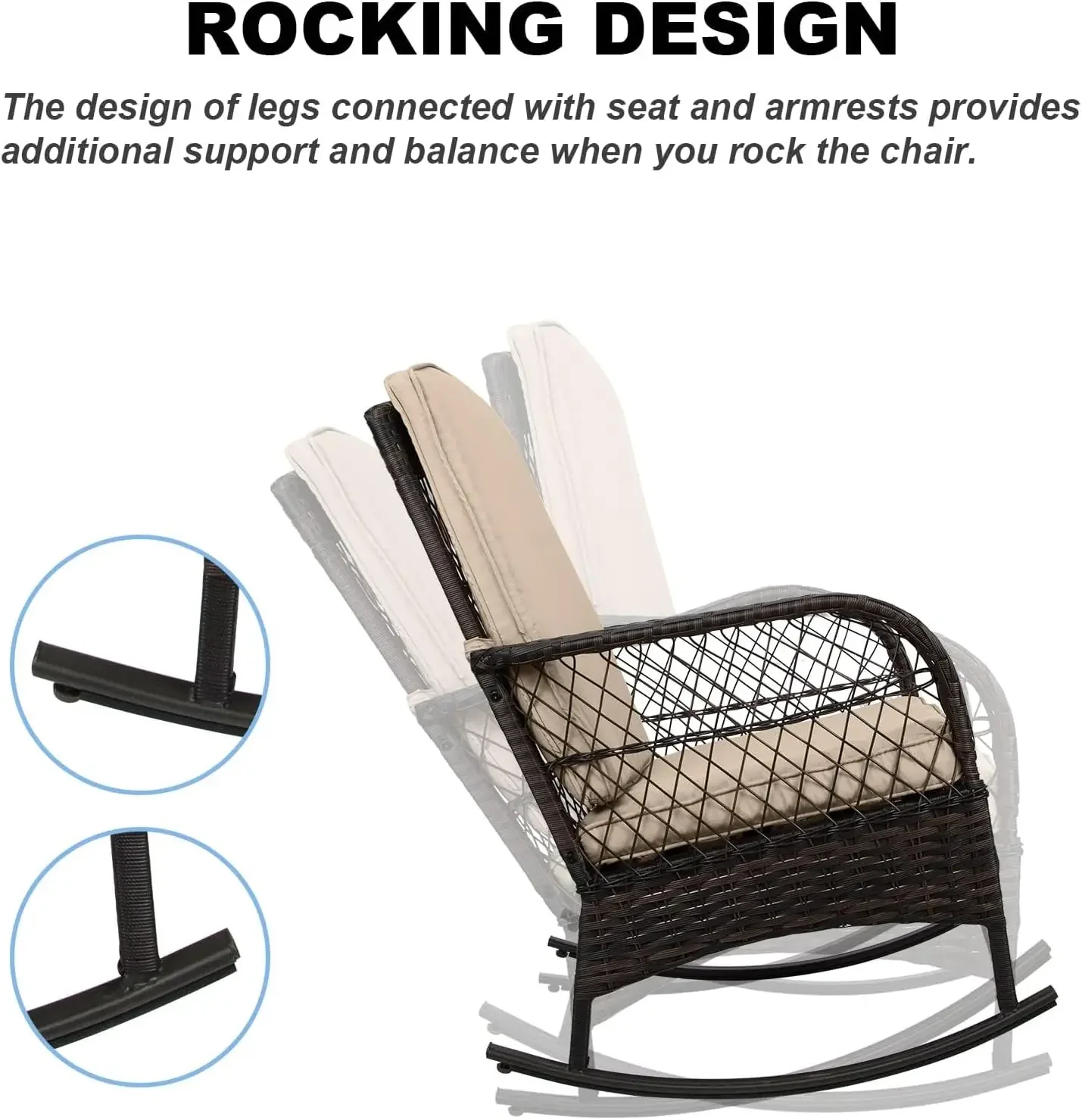 [شحن مجاني! ]3 قطع كراسي محادثة Rocking Bistro Set كراسي هزازة خارجية من PE Wicker وطاولة زجاجية