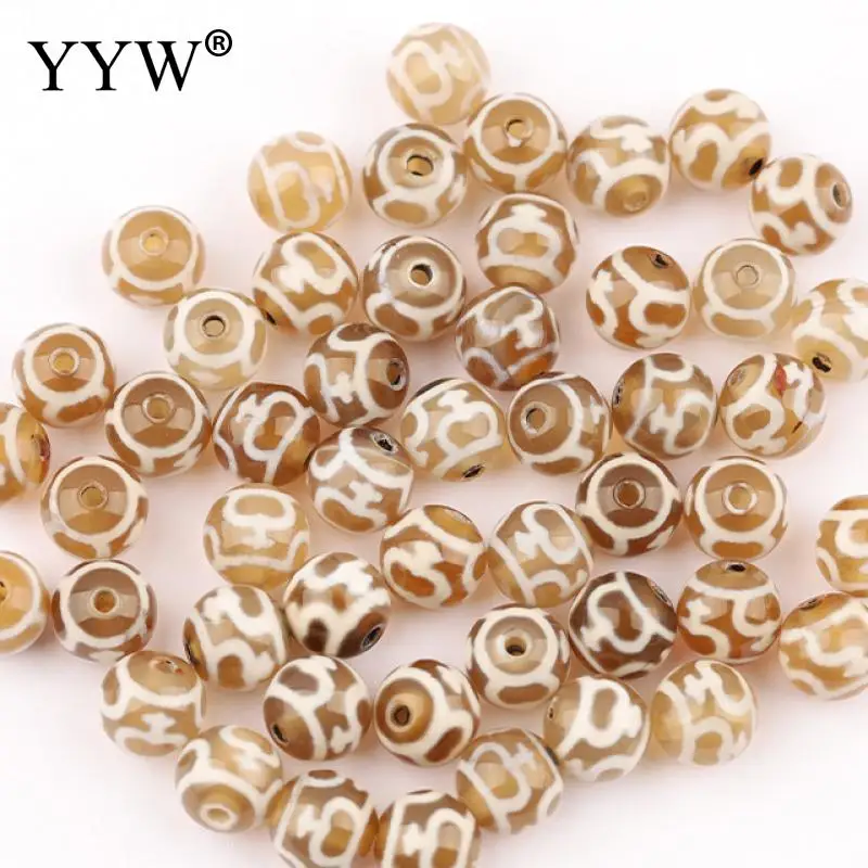 Wholesale 200pcs Tibetan Dzi Bead Round Polished 8mm Stone Money Tiger Teeth Lotus Flower Three Eyes Pattern Brown Dzis Beads