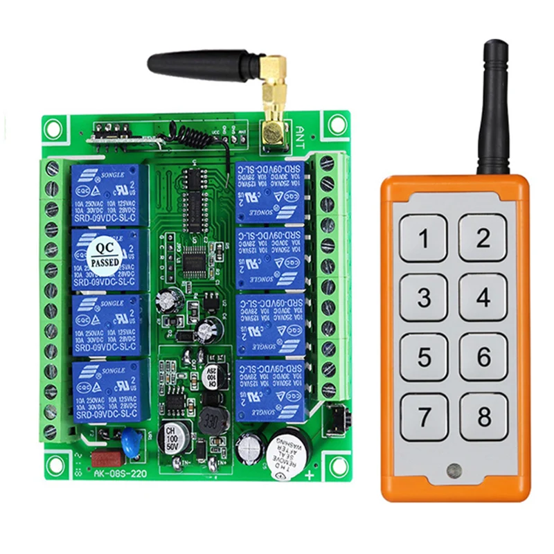 200-1000m DC12V 24V 36V 8CH 8 CH Wireless Remote Control LED Light Switch Relay Output Radio RF Transmitter And 433 MHz Receiver