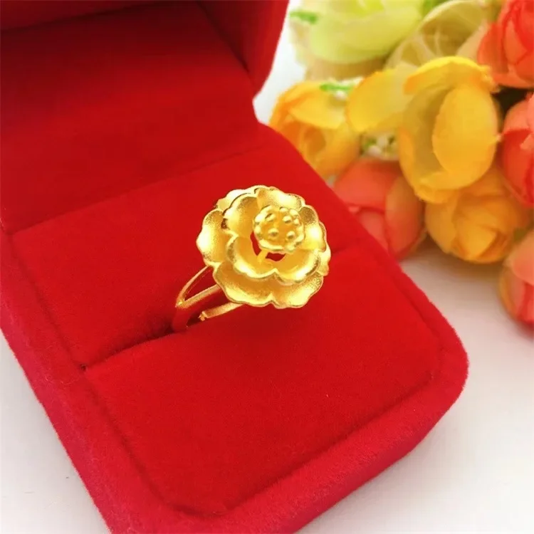 

Female Pure Yellow Gold Color Ring Gold Color Adjustable Finger Ring Not Fade Never Jewelry Gifts