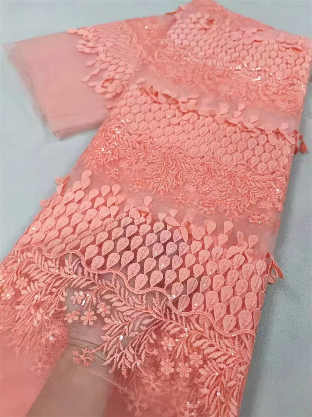 Mesh-Spitzen-Paillettenstoff, afrikanisches Design am Meter, zum Nähen, Kleidung, Tüll, Hochzeit, Abendkleider, Stickerei, Stoffe, 5 Yards