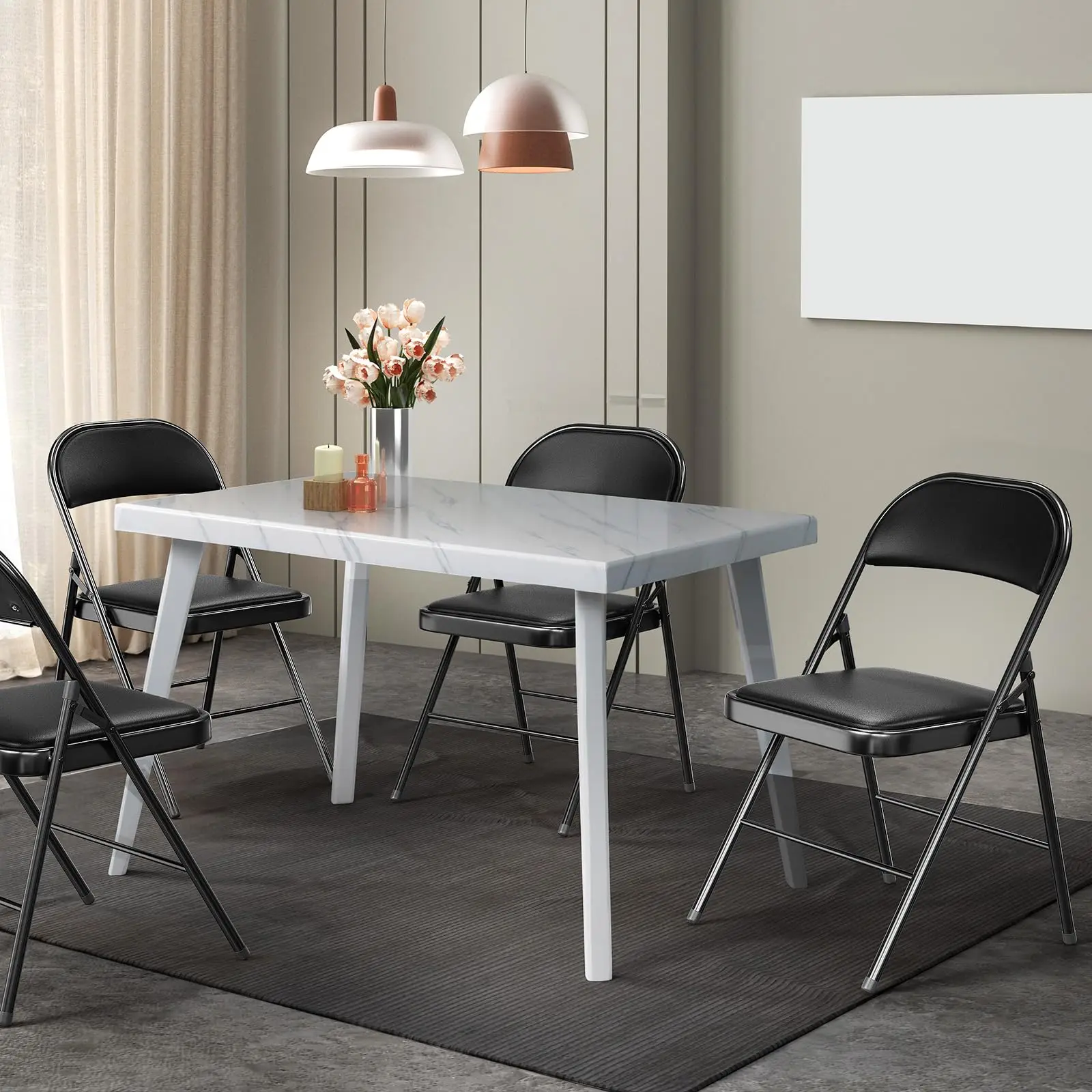 8 Pack Folding Chairs with Padded Seats, Metal Frame with Pu Leather Seat & Back, Capacity 350 lbs