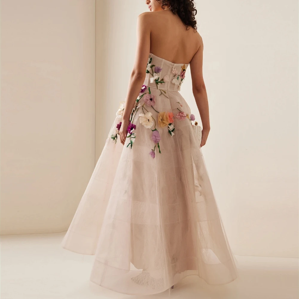 3D Flowers Backless A-line Evening Dresses Off-shoulder Sleeveless Dress Exquisite High Quality Prom Party Gowns for Customized image 2