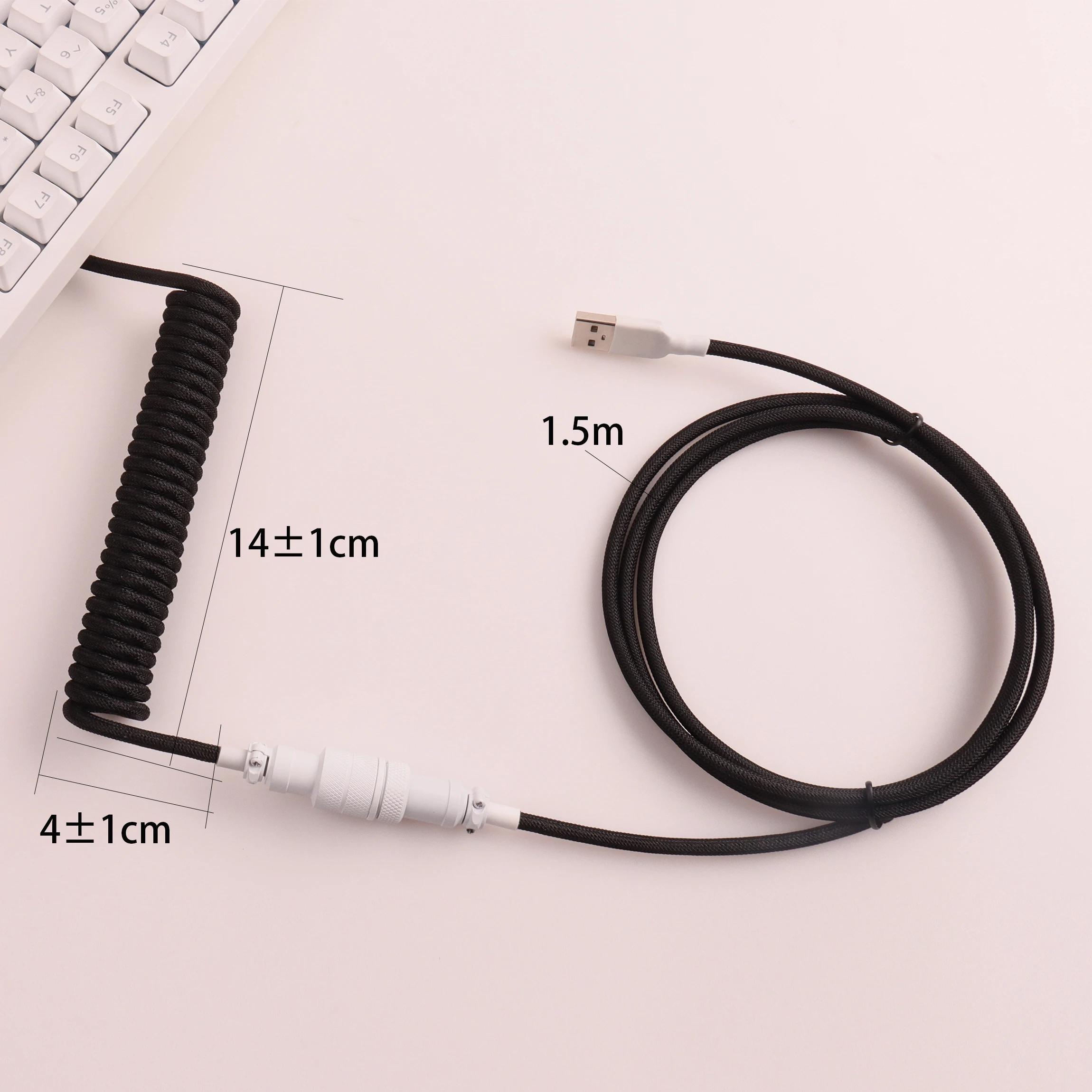 LANO Coiled Cable Type C Keyboard 1.5Meter Mechanical Keyboard Data Cable Wite Aviator Connector Suitable For Accessory Matching