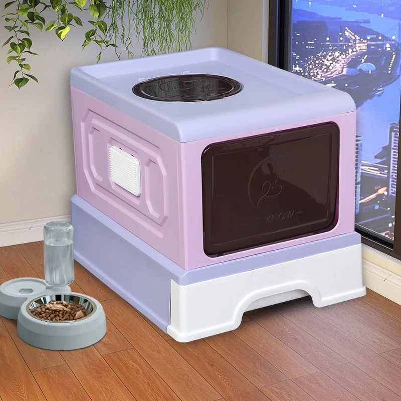 

Cat litter box Fully enclosed drawer top-entry splash-proof large oversized cat litter box