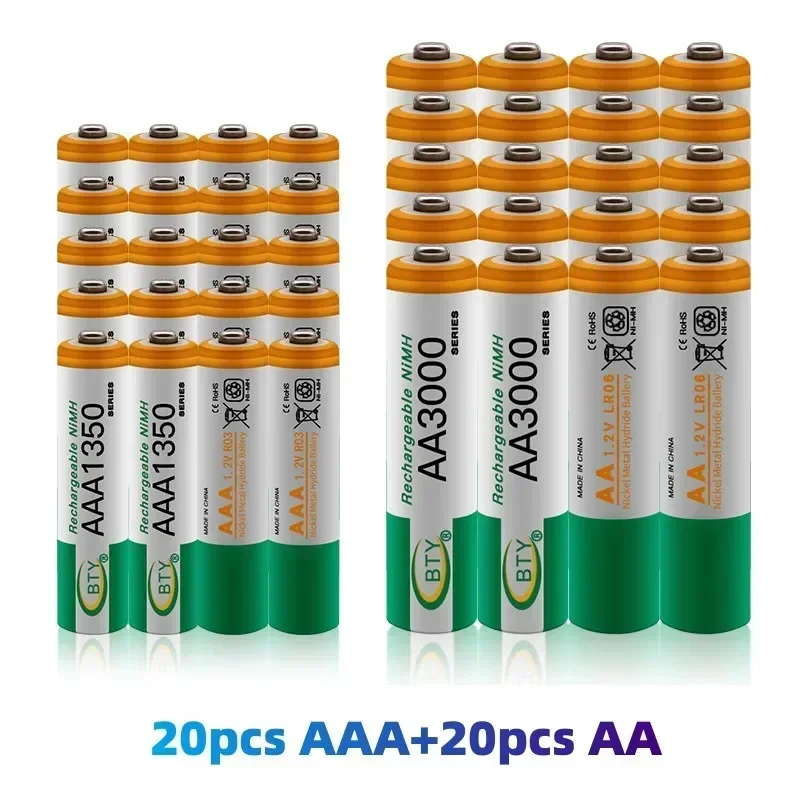 100% New 1.2 V AA 3000 MAH Ni MH akkus + AAA battery 1350 MAH rechargeable battery Ni MH 1.2 V AAA battery