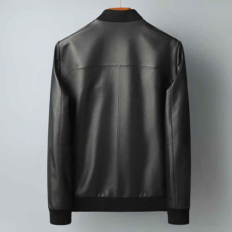 Spring and Autumn Mens Genuine Leather Clothes Male Casual Baseball Collar Sheep Skin Jacket Coat