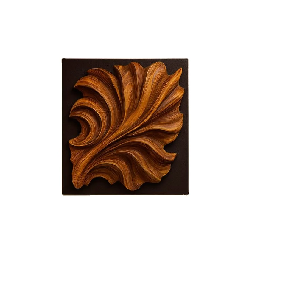※h Rectangle Art Deco Solid Wood Handcrafted Durable Eco-Friendly Sculptural Wall Art Panel for Living Room Home Decoration
