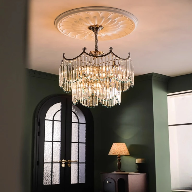 

Living room main lamp light luxury crystal lamp designer medieval art atmosphere French American chandelier bedroom
