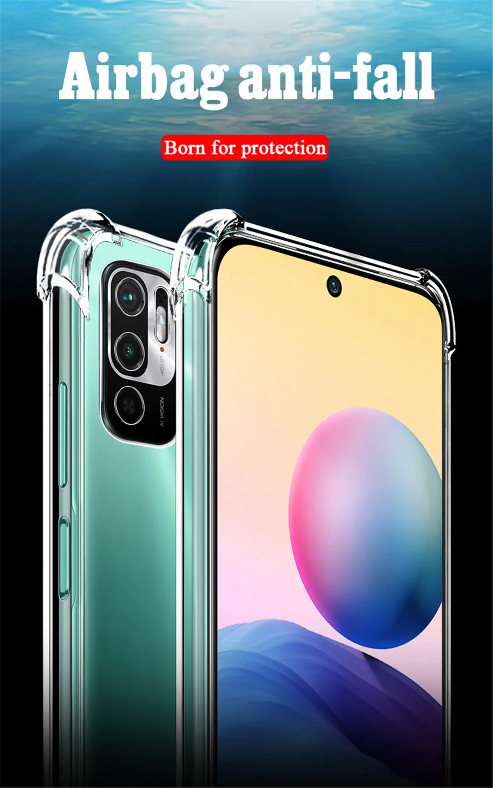 Airbag stoßfeste transparente Hülle für Xiaomi Redmi Note 10 10T 11 Pro 10S 11s 9 9S 8 8T 7 6 5 Pro klare Soft Cover – Detail 1