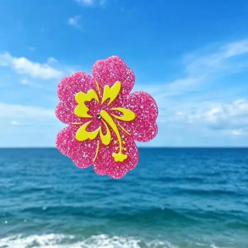 Delfin-Haarspange mit Glitzer, Blauer Delfin und Rosa Hibiskusblüte, Tropisches Design Haarschmuck – Detail 4