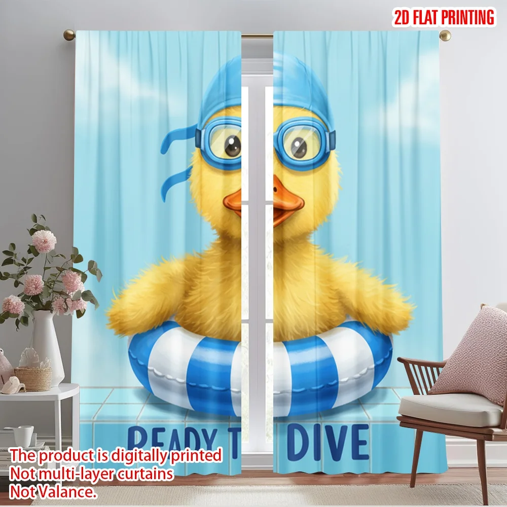 

2pcs 2D flat printing Curtain Ready To Dive Duck 100% Polyester Fabric Without Electricity Birthday Party for Entryway Room