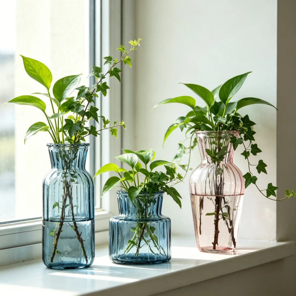 3Pcs Ribbed Colored Glass Vases Vintage Hydroponic Planter for Home Office Decor Modern Wedding Centerpieces Gift Giving