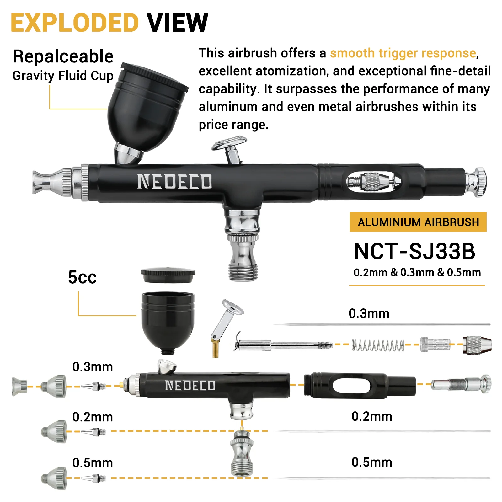 Neoeco-Kit de aerógrafo portátil multifunción de doble acción, compresor reductor de ruido para pintar modelos de pastel, 30psi