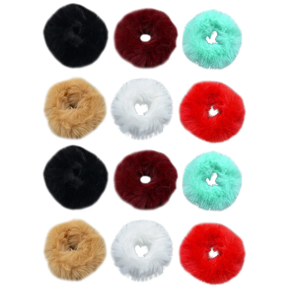 

12pcs Imitation Rabbit Hair Ties Solid Color Lovely Rings Hair Band Headgear Ponytail Holder Daily Stylish Accessories