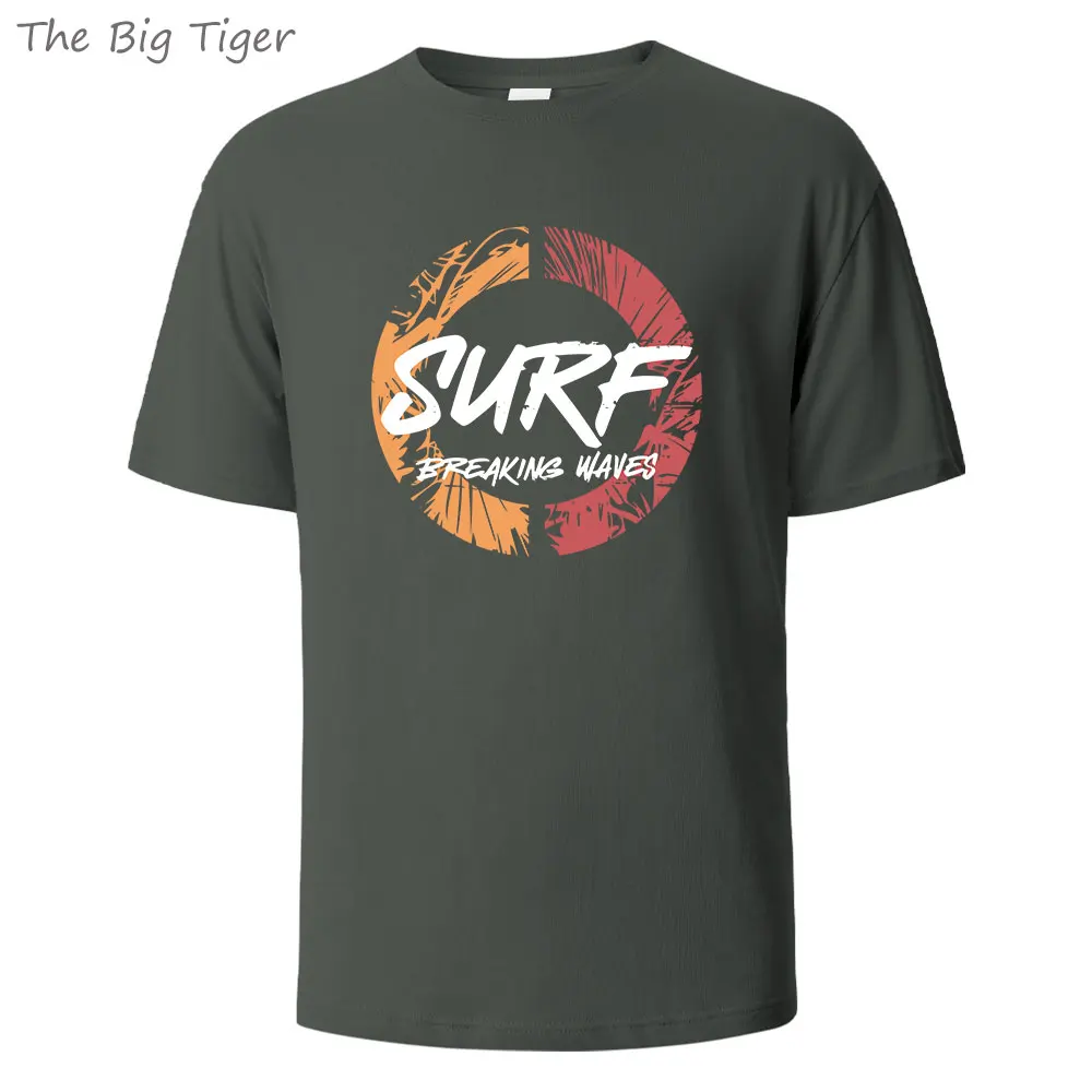 Surf Summer Printing Classic Cotton Tee Simple Round Neck Design Breathable Fabric Unisex Short Sleeve Top Men T-Shirt