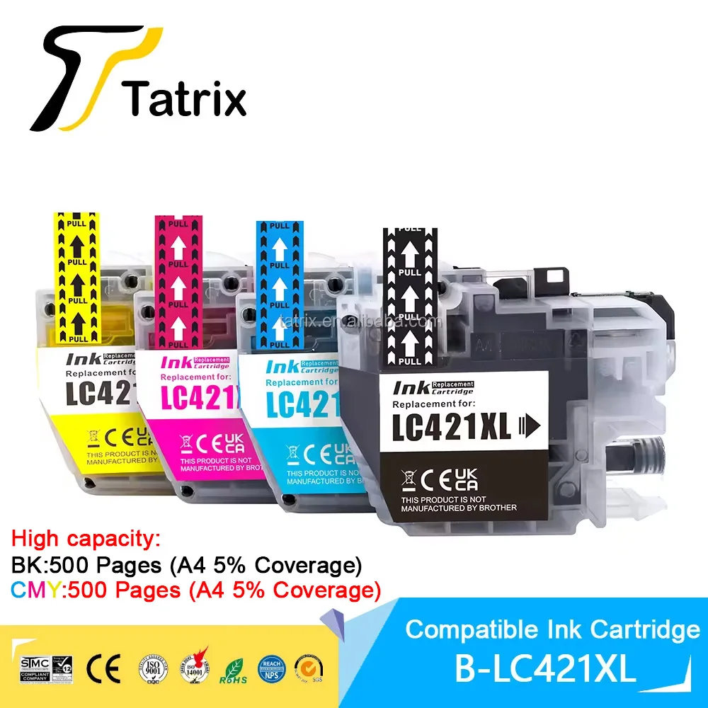 Tatrix Hoge capaciteit LC421XL LC421 421XL Compatibele Inktcartridge Voor Brother DCP-J1050DW MFC-J1010DW DCP-J1140DW printer