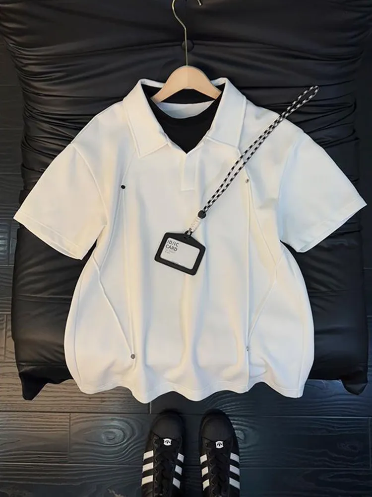 American Style Fake Two-Piece  Shirt Short Sleeve Men's Summer Splicing Deconstruction T-Shirt Shoulder-Length Half Sleeve