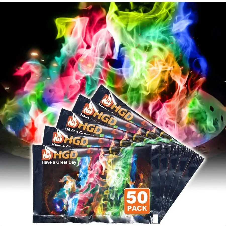 

50 Pack Fire Color Changing Packets for Fire Pit Indoor Outdoor Fireplace Campfires Bonfires Mystical Rainbow Magic Flames Camp