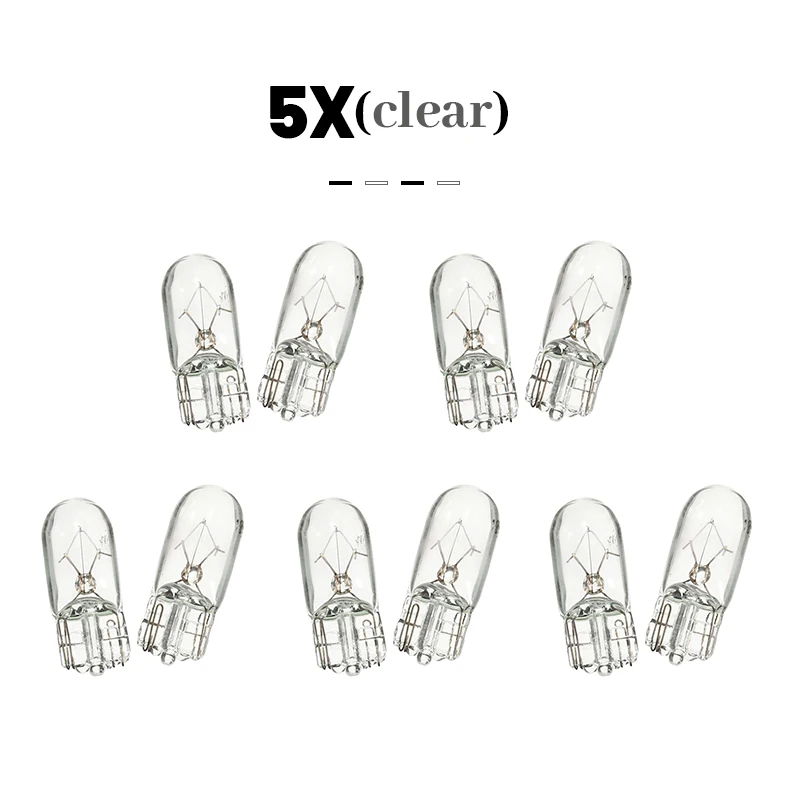 10pcs Car Halogen Panel Bulb Gauge Light T10 W5W12V Instrument Lamp Lights Car-styling Bulb Clear Blue Red Yellow Glass