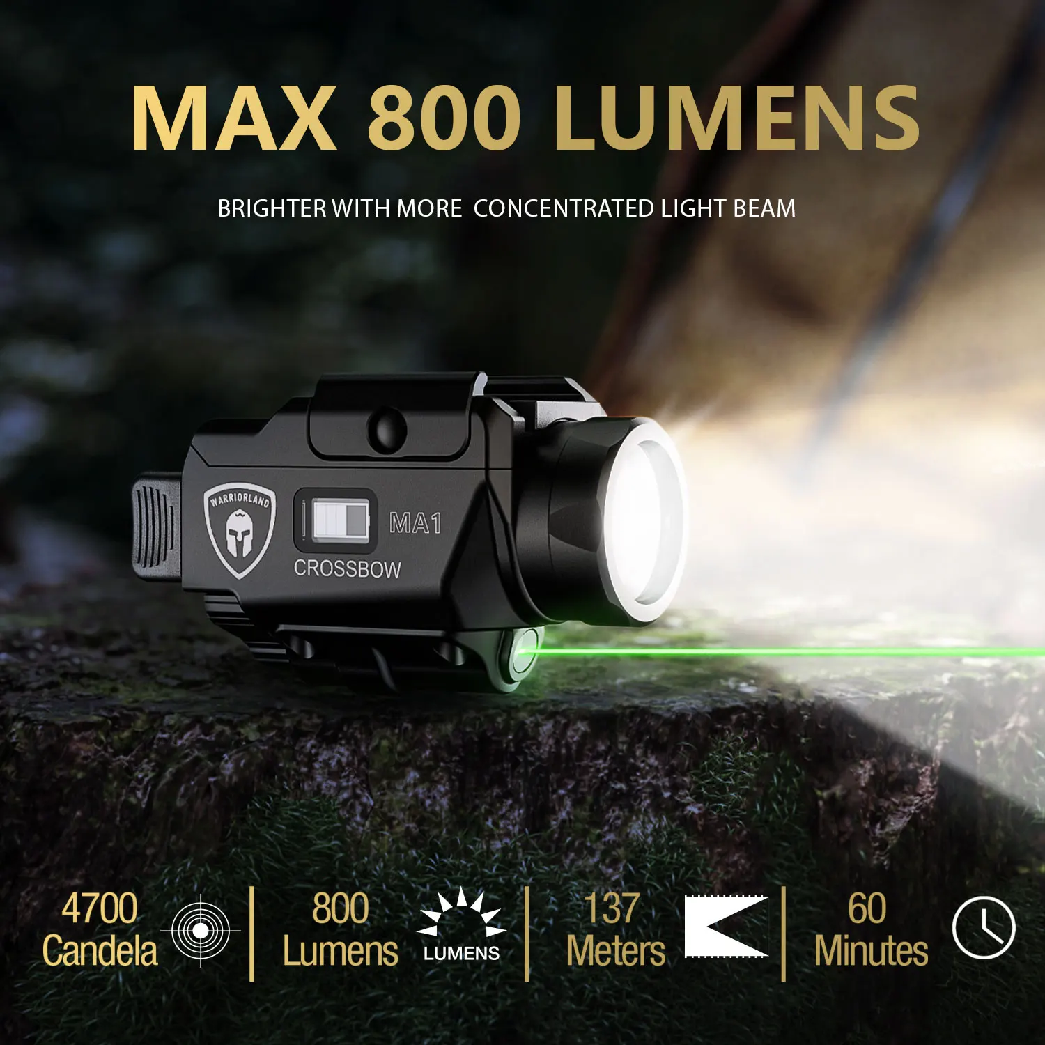 800 Lumen Long Runtime Reliable Universal Green Laser Light Combo w/ IWB Kydex Holster