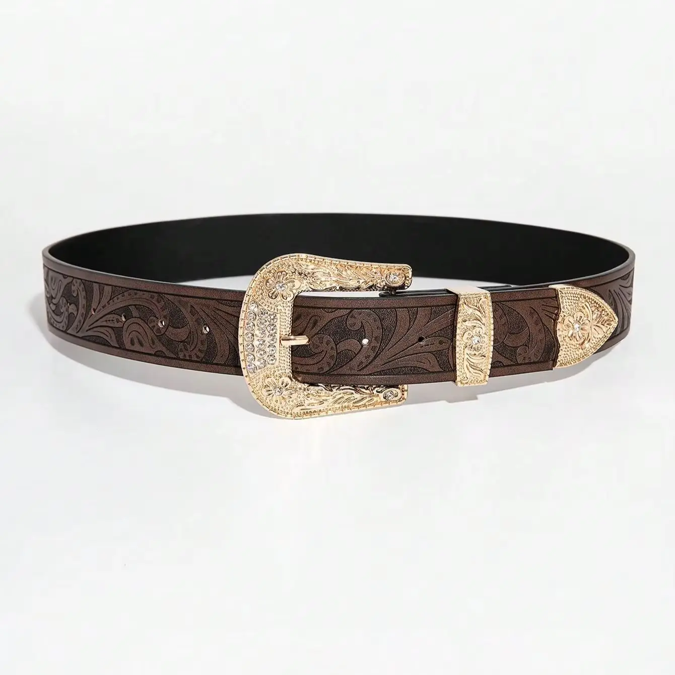 1pc women's vintage carved western-style brown belt, a casual versatile accessory belt for jeans, suitable for daily commuting
