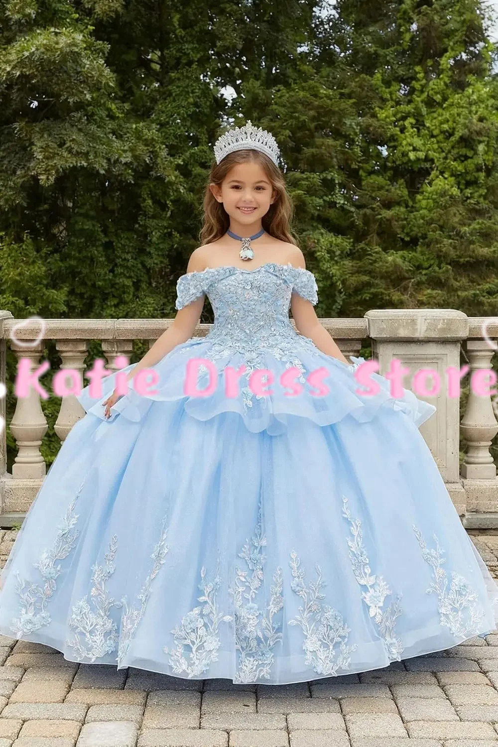 

Flower Girl Dress For Wedding Lace Applique Tulle Puffy Off Shoulder Kids Birthday Party First Communion Ball Gowns Customized