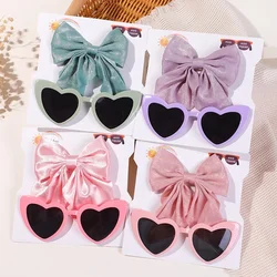 2Pcs/Set Women Lovely Bows Hairpins Cute Cartoon Sunglasses Retro Love Glasses Casual Kids Hair Clip Accessories Girls Gift Set