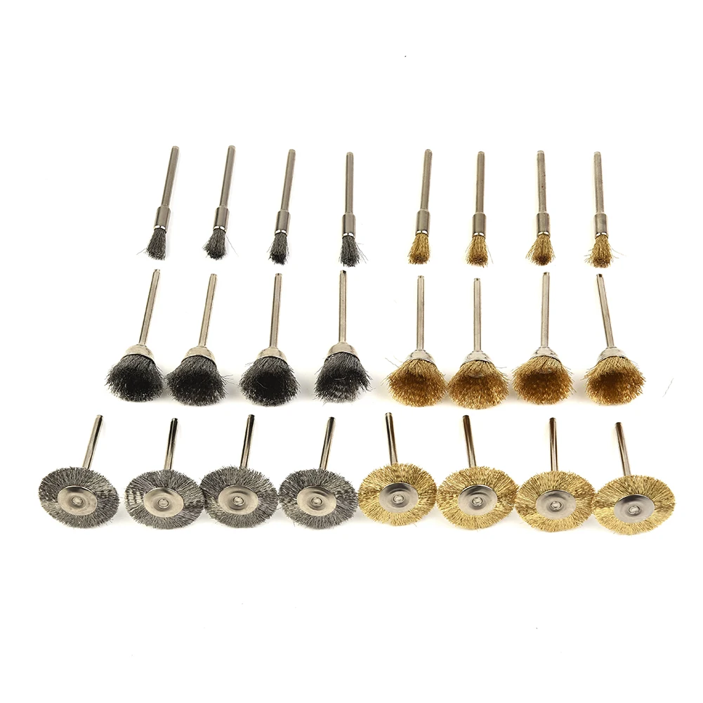 24Pcs Brass Brush Steel Wire Wheels Brushes Drill Rotary Tools Polishing Rotary Tools Metal Rust Removal Brush Set Hand Tools