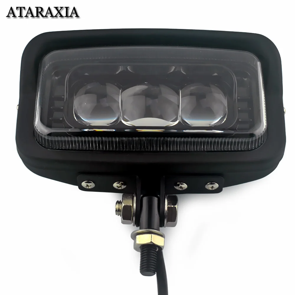 Motorcycle Square LED Headlight Hi/Lo Beam Retro Headlamp Visor 10mm Bottom Mount Universal For Harley Cruiser Bobber Chopper