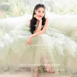 XPAY Sage Green V Neck Korea Evening Party Dresses Spaghetti Strap Tiered Prom Gown Photos Shoot Corset Custom Formal Prom Dress