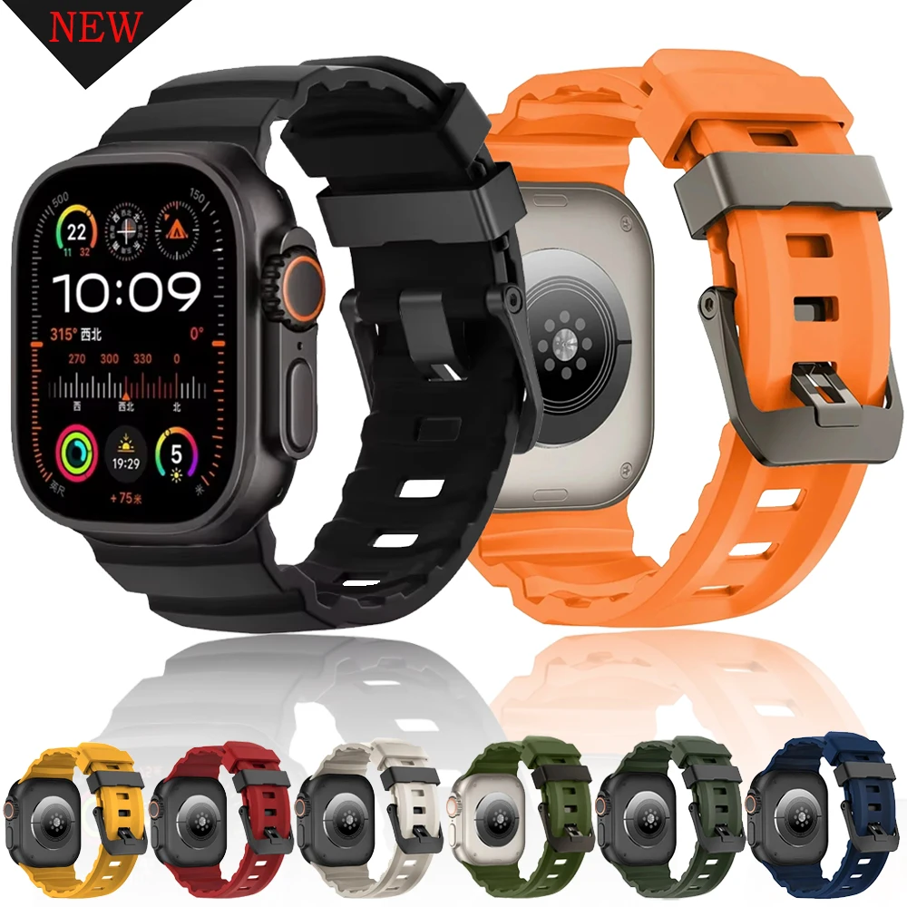 Correa de Fluororubber para Apple Watch, correa ajustable y cómoda para iWatch 6, 5, SE, Series 10, 46mm, 9, 8, 7, 45mm, 44mm