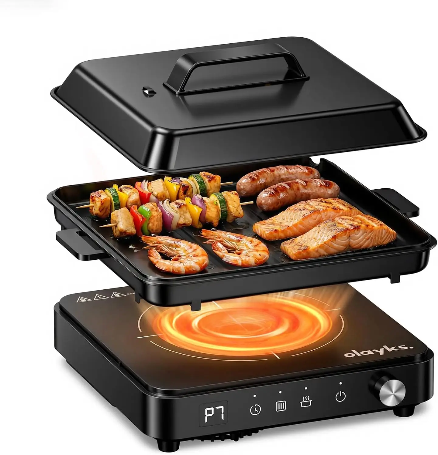 

1500W Induction Cooktop with Pot and Grill Pan, 8 Power Levels, 99-Min Timer