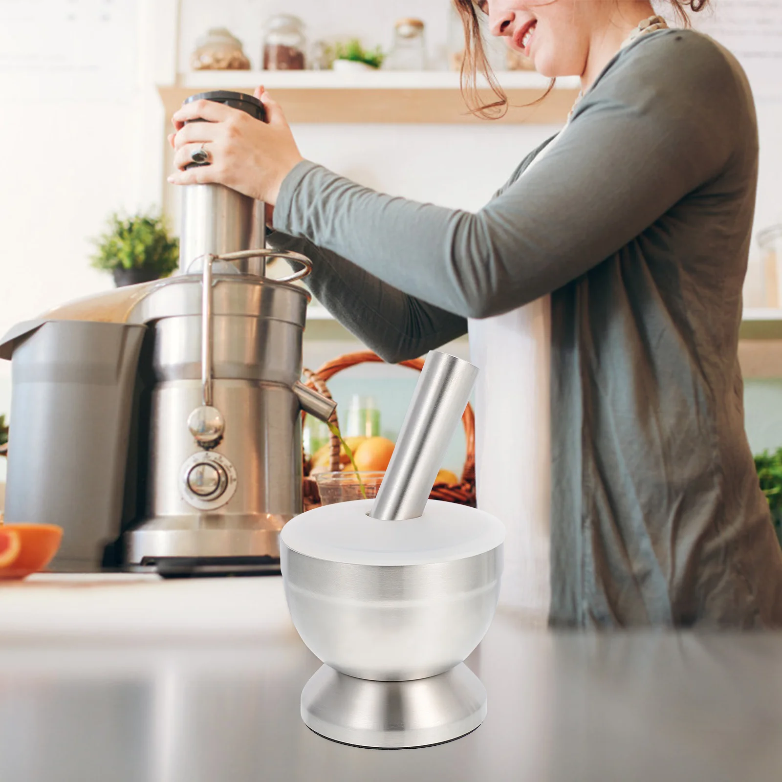 

1 Set Stainless Steel Garlic Masher Pestle Muddler Pot Non-Stick Anti- Ergonomic Kitchen Gadget For Grinding