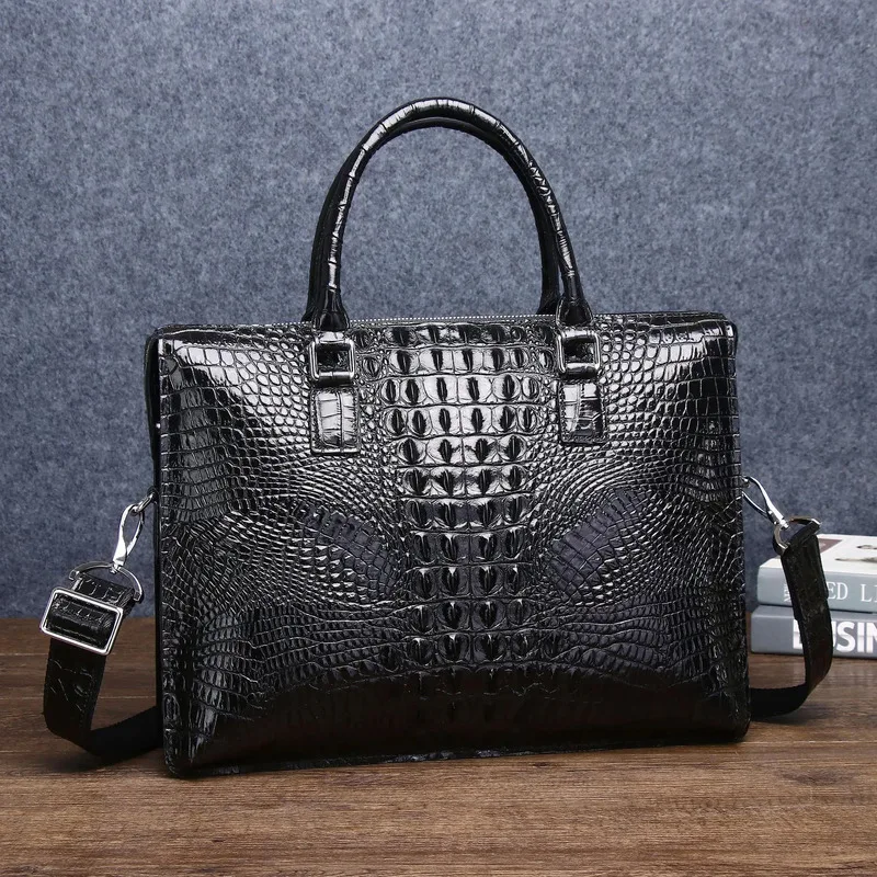 New Crocodile Bone Pattern Password Lock Large Briefcase Business Computer Single Shoulder Cross Men's Messenger Men Leather Bag