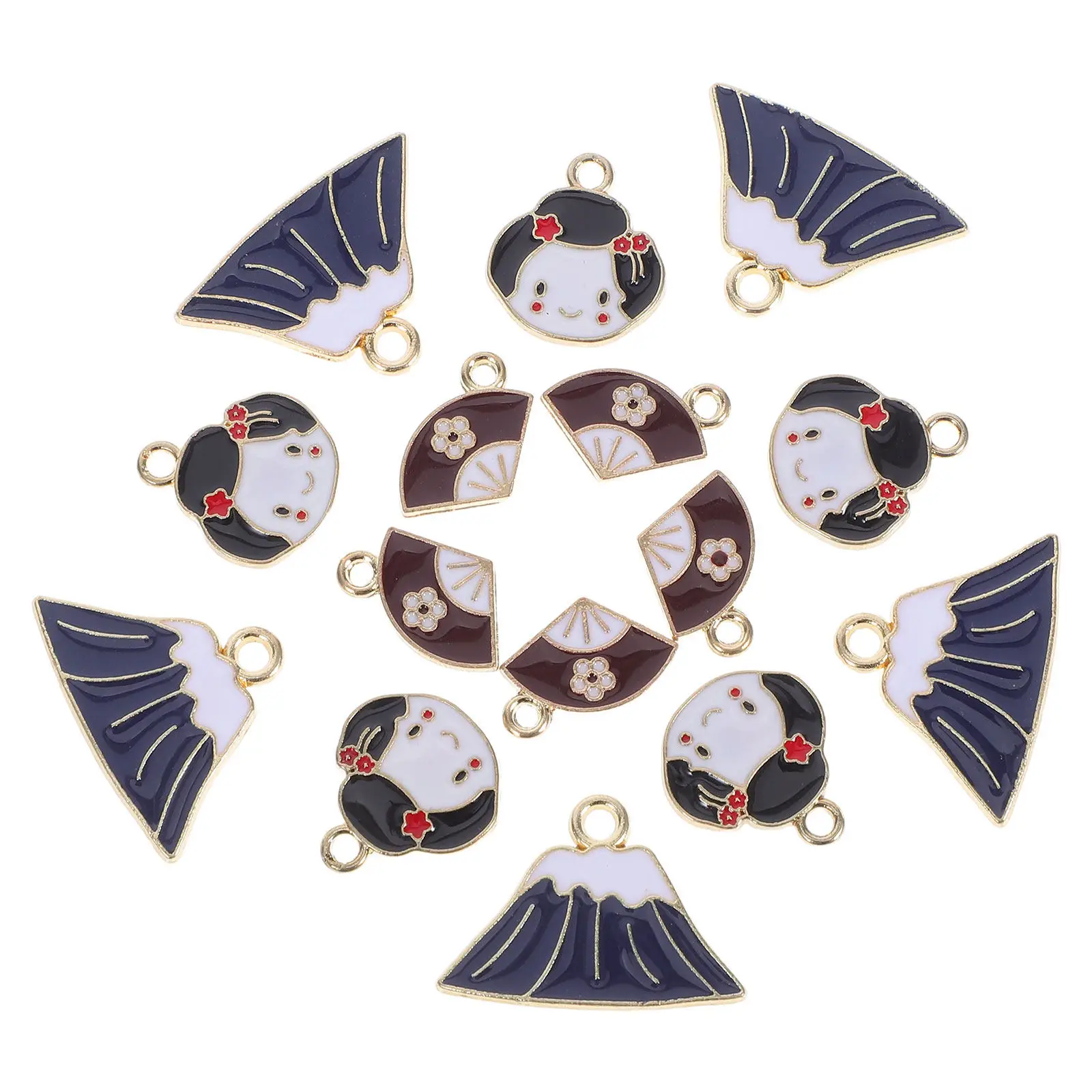 15 Piezas de Dijes Colgantes de Aleación Inspirados en Japón, con Diseño de Abanico y Monte Fuji, para Fabricación de Joyería DIY, Accesorios Hechos a Mano y Decoración