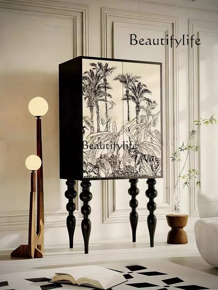 

Y French Retro Chest of Drawers Household Solid Wood Storage High Foot Cabinet