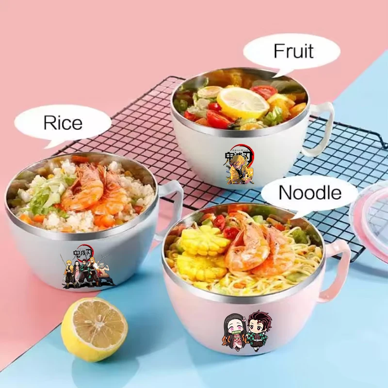 

Demon Slayer Kimetsu No Yaiba Stainless Steel Bowl with Handle Anime Anti Scalding Instant Noodles Mixing Bowl Kitchen Tableware