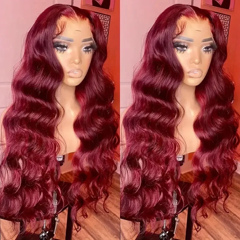 200 Density 99J Burgundy Body Wave Hd 13x6 Lace Frontal Wig 13x4 Human Hair 30 34 Inch Lace Front Wig Wine Red Colored Brazilian