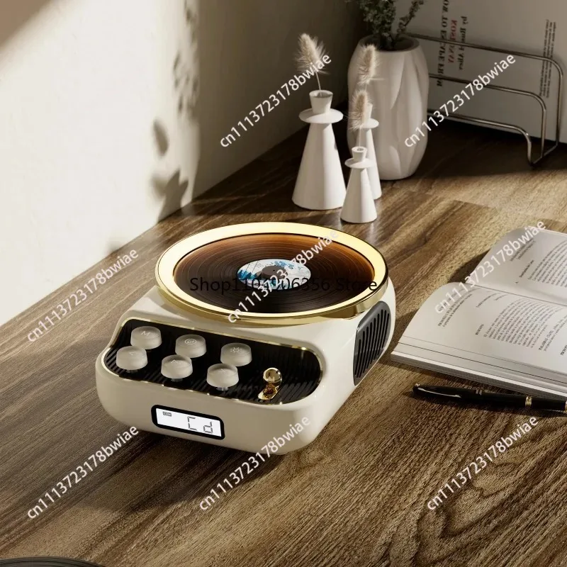 Portable 4-in-1 Rotating Disc CD Player Built-in FM Radio  Vintage Style Music Speaker for Bedroom Daily Music Playing
