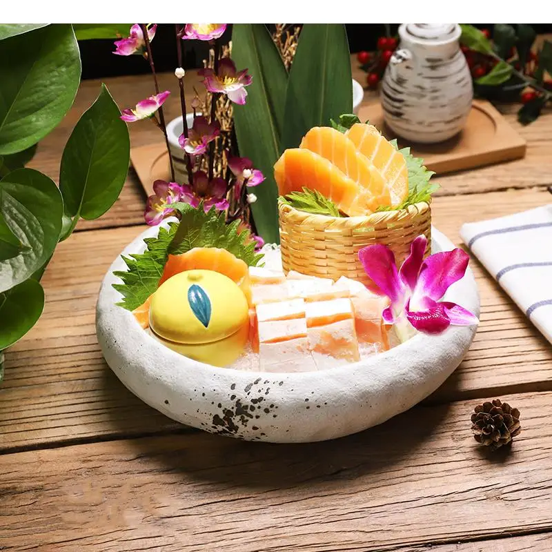 

Ceramic Dinner Bowl Fruit Salad Sashimi Sushi Plate Cooking Restaurant Round Tableware Soup Basins Snack Dessert Tray