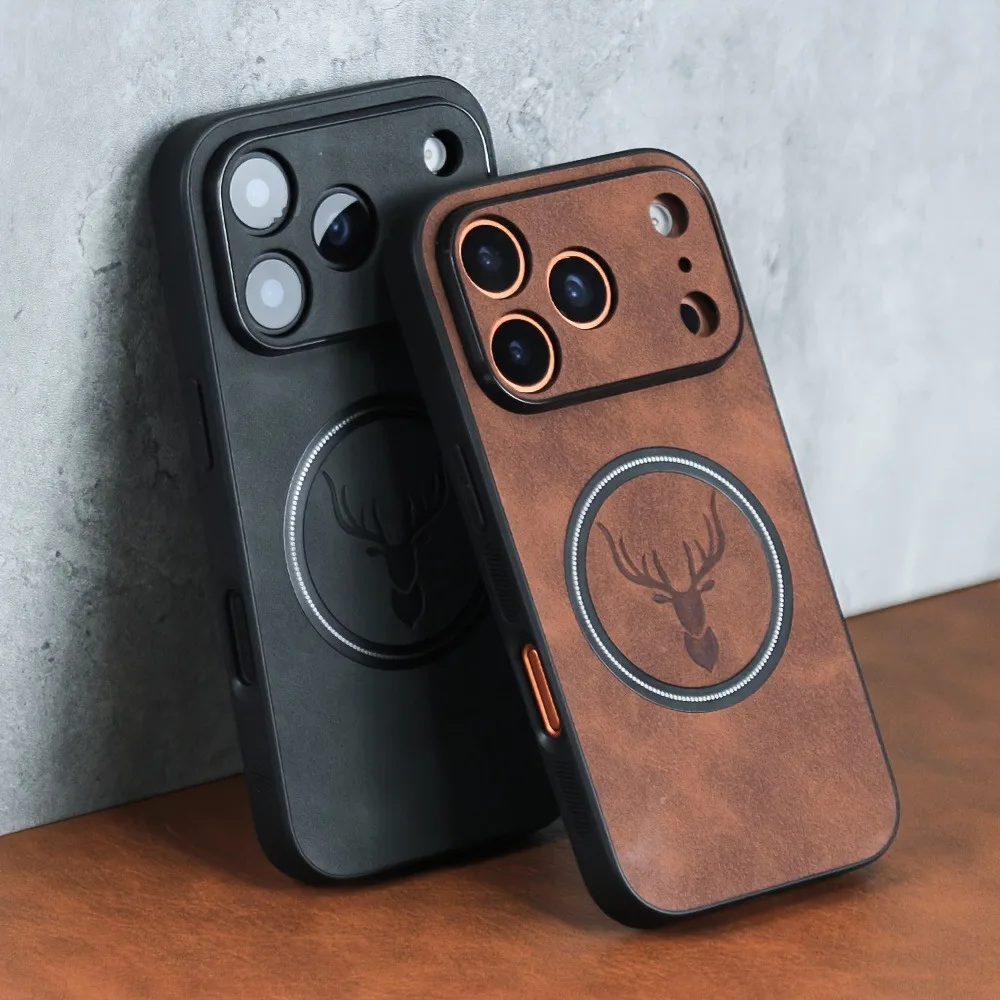 حافظة هاتف جلدية بنمط رأس غزال مغناطيسي لهاتف آيفون 17 16 15 14 13 12 Pro Max Plus 17Pro Air لغطاء Magsafe المقاوم للصدمات #3