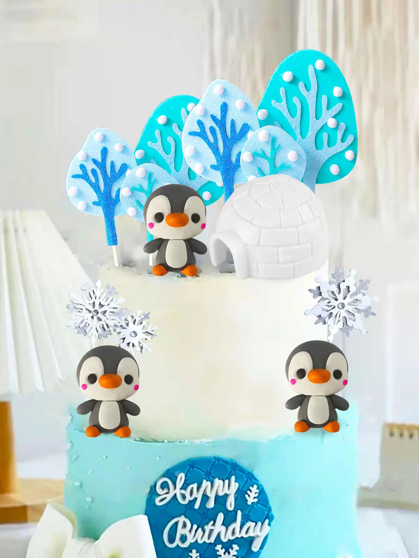 Penguin Birthday Cake Decoration Penguin Party Cake Decoration Polar Themed Birthday Party Decoration Penguin Birthday Cake