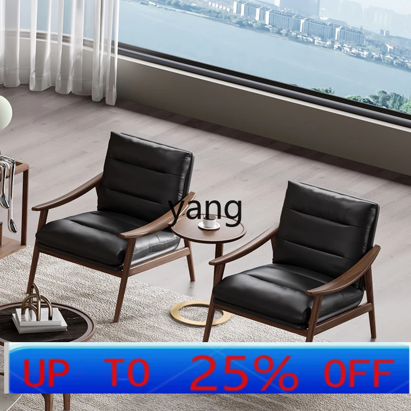 

LH solid wood leisure chair modern simple first-layer leather single-seat sofa light luxury