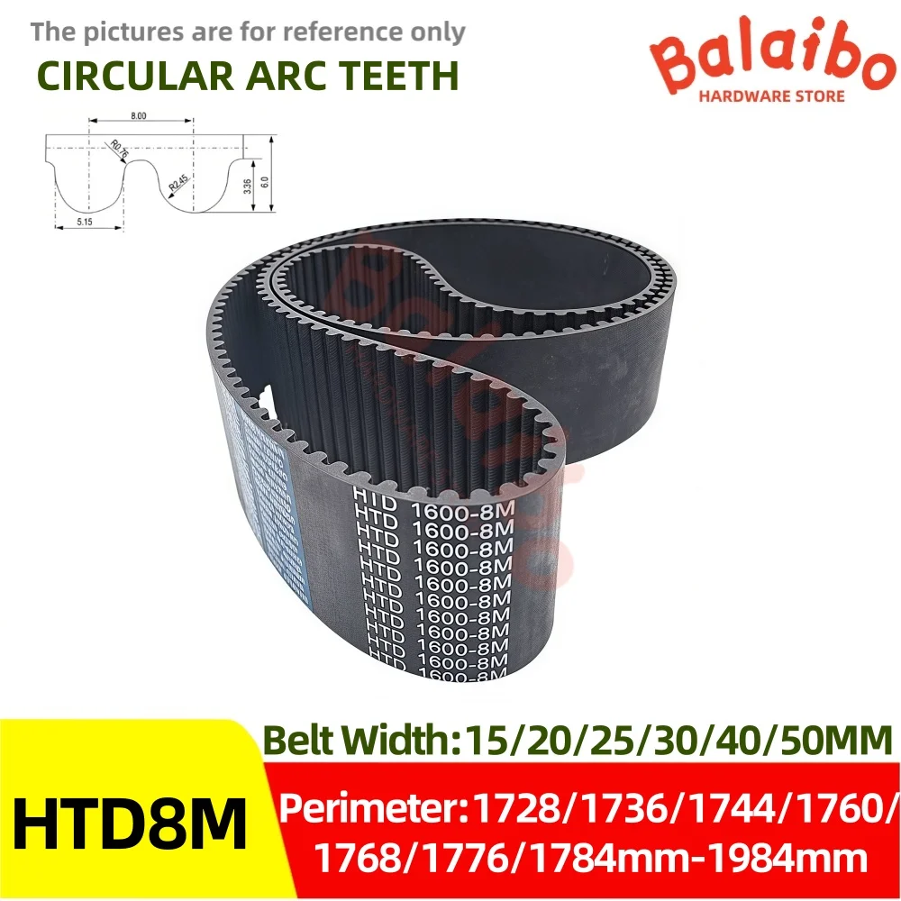 

HTD 8M Perimeter 1728/1736/1744/1760/1768/1776/1784/1792/1800mm-1984mm Timing belt Width 15/20/25/30/40/50mm