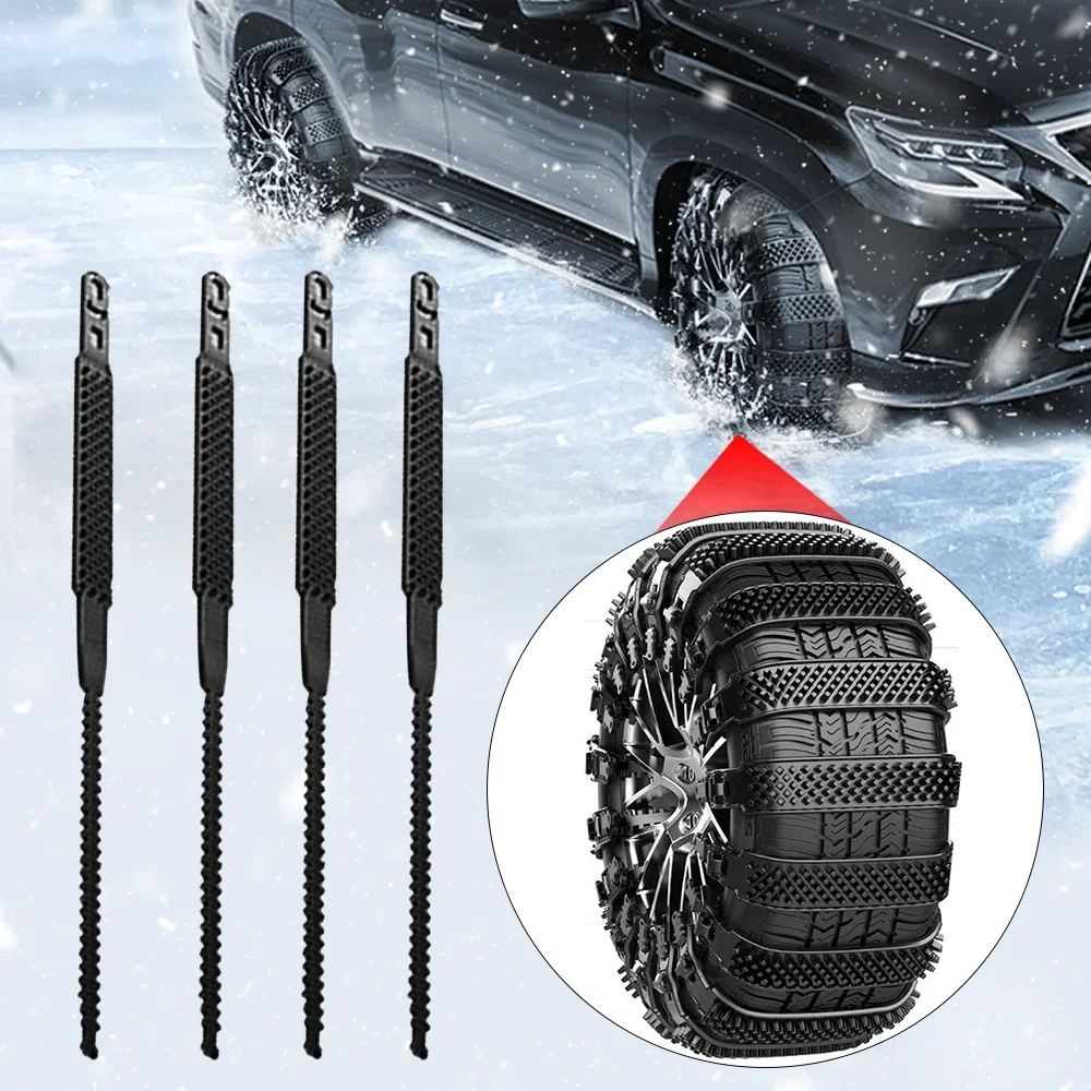 1/4/10PCS Universal Car Snow Chains Rubber Widen Thicken Crawler Type Plastic Anti-skid Chain Adjustable Car Tires Accessories