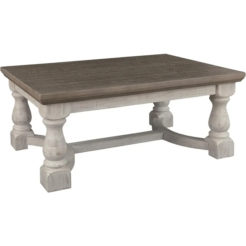 Farmhouse Rectangular Coffee Table, Gray & White with Weathered Finish