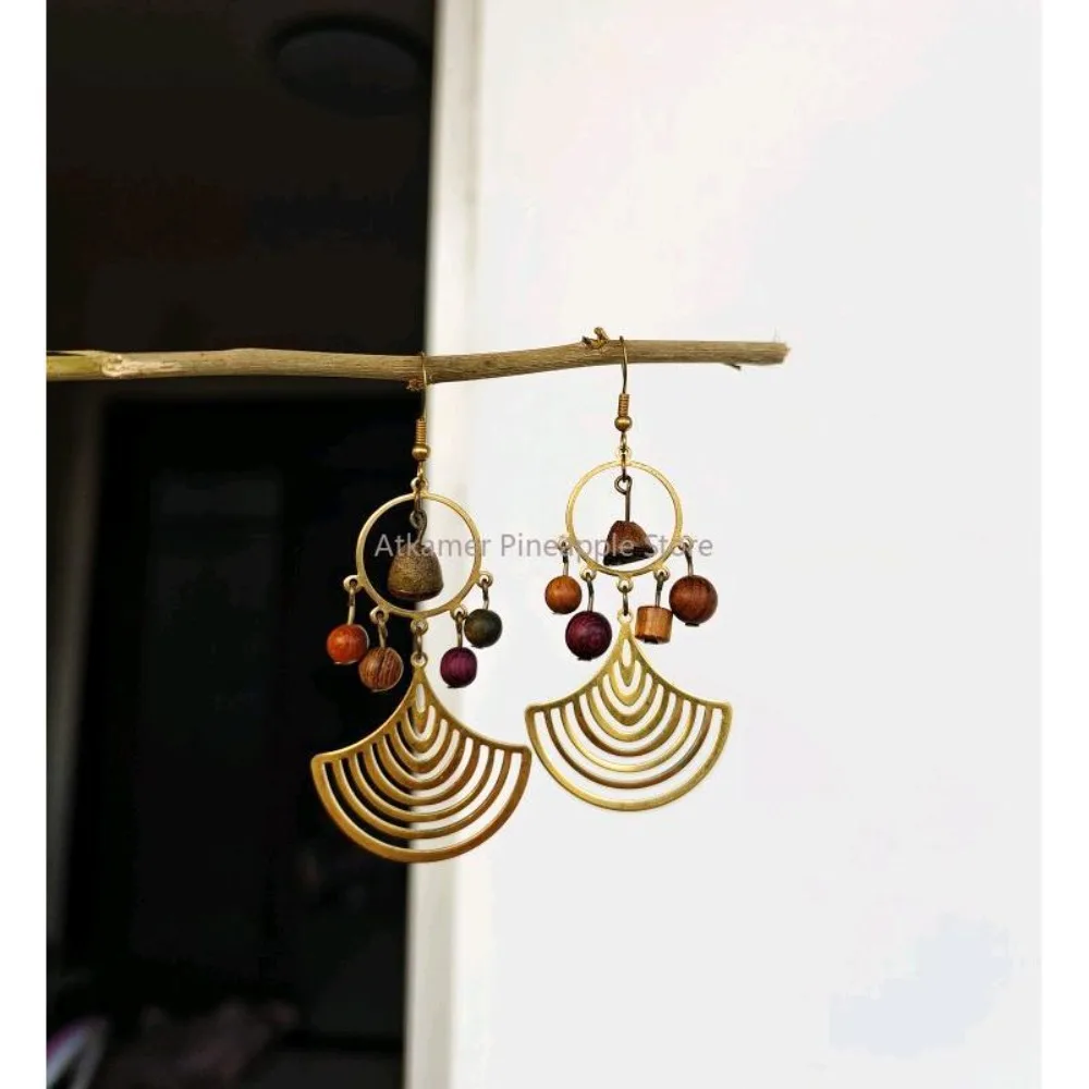 

INS Style Long Geometric Hollow Round Bead Wood Earrings Women Fashion Simple Dangle Earrings Party Travel Jewelry