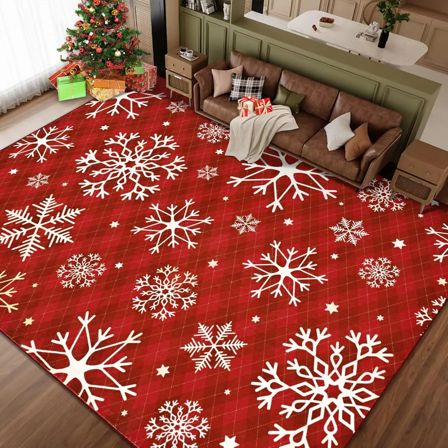 Gray White Snowflake Nordic Minimalist Area Rug Modern Washable Carpet for Sofa Zone Durable Floor Mat Design